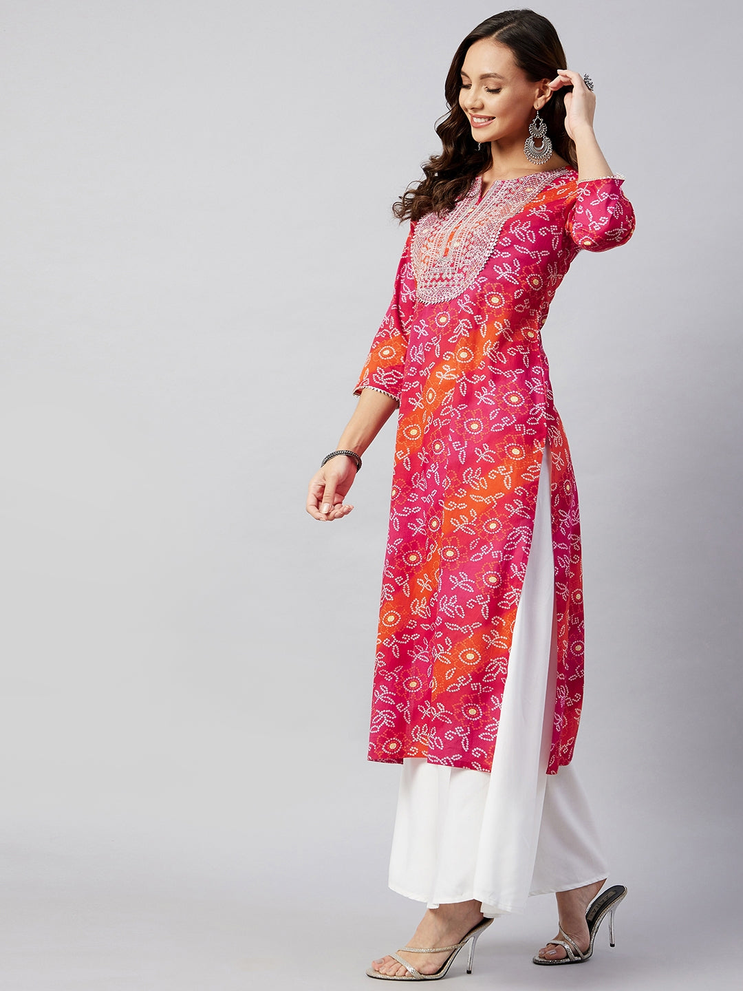 InWeave Women's Pink Orange Shaded Work Straight Kurta - Distacart