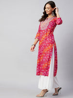 Thumbnail for InWeave Women's Pink Orange Shaded Work Straight Kurta - Distacart
