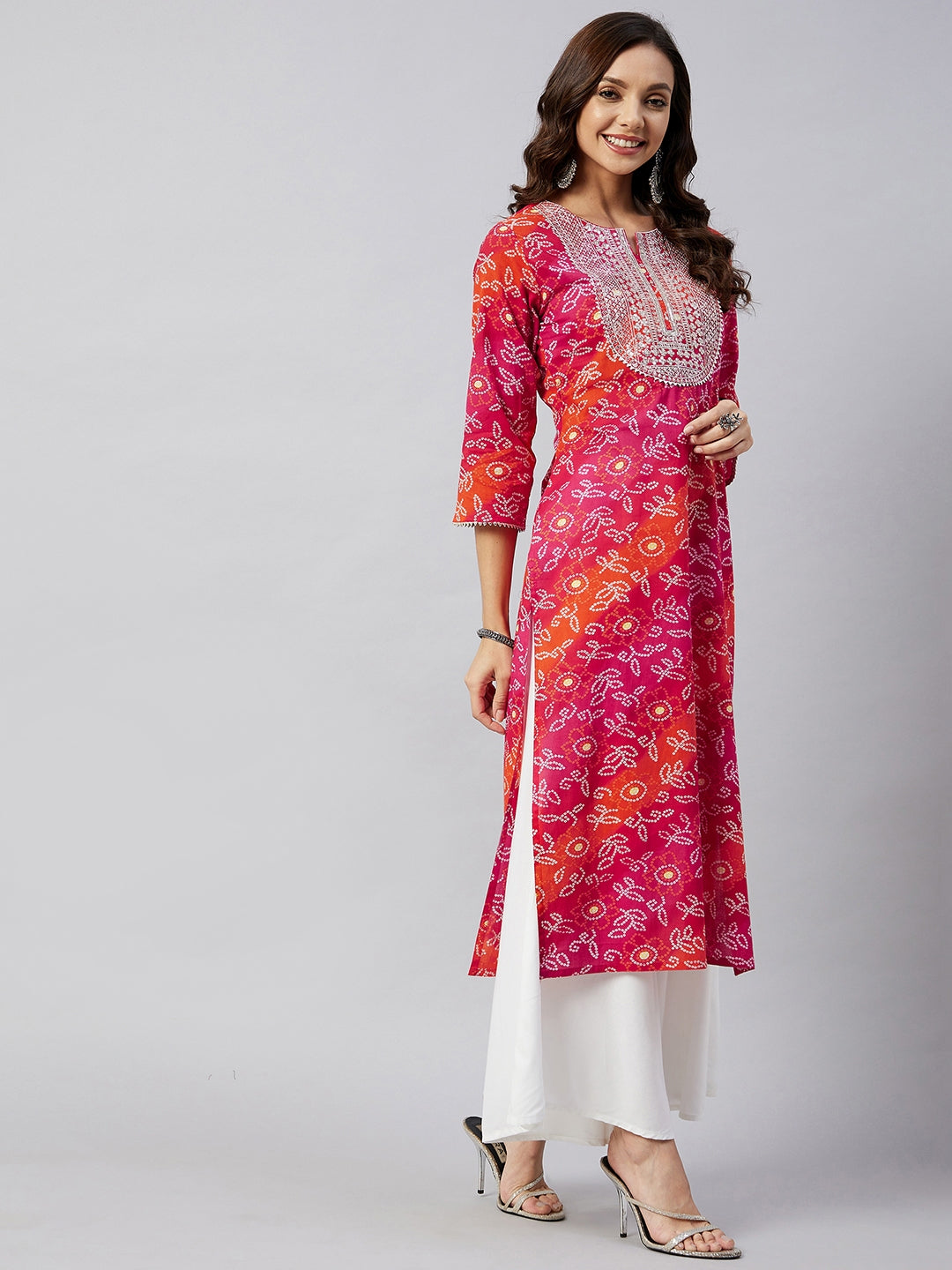 InWeave Women's Pink Orange Shaded Work Straight Kurta - Distacart