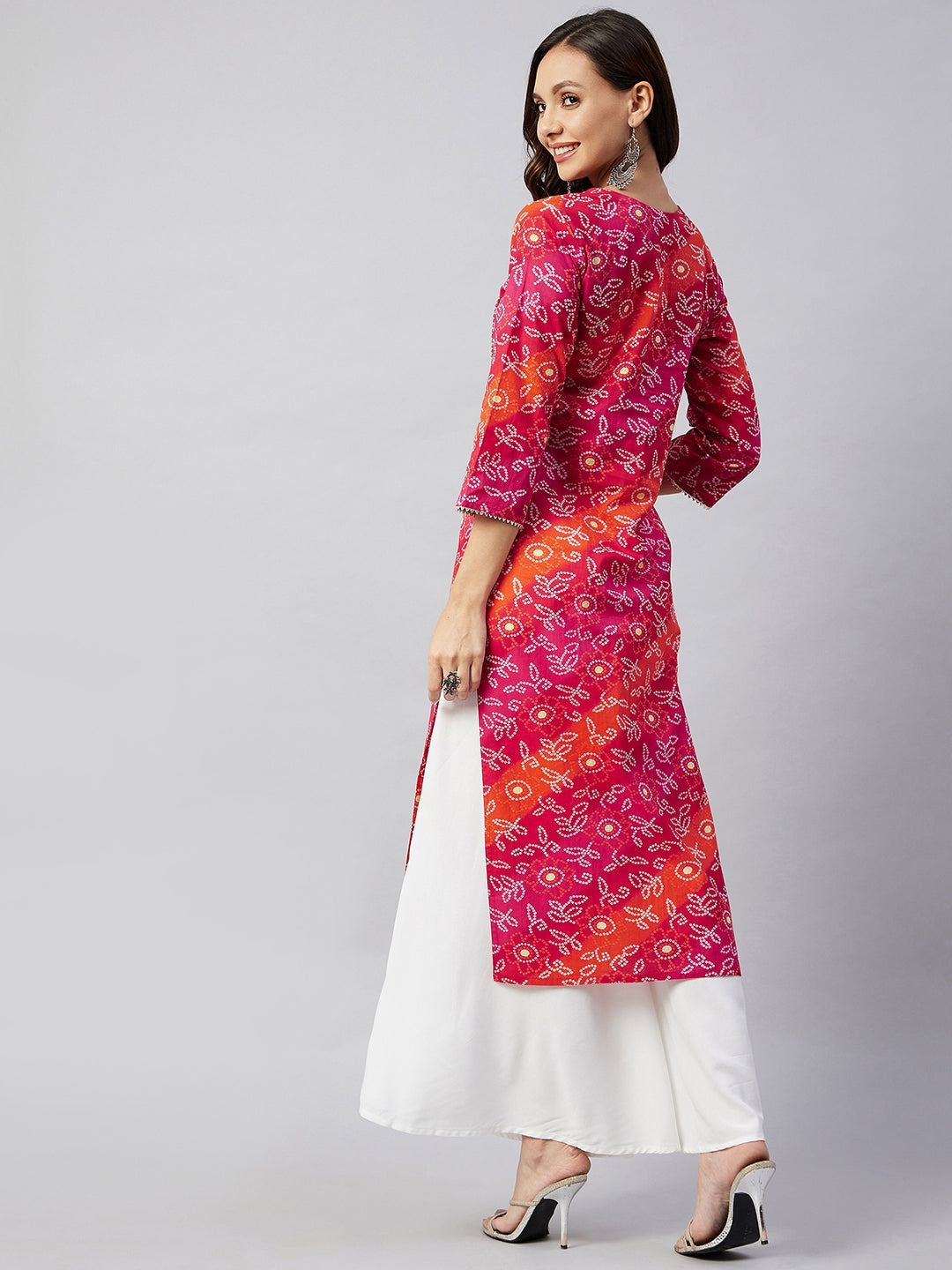 InWeave Women's Pink Orange Shaded Work Straight Kurta - Distacart