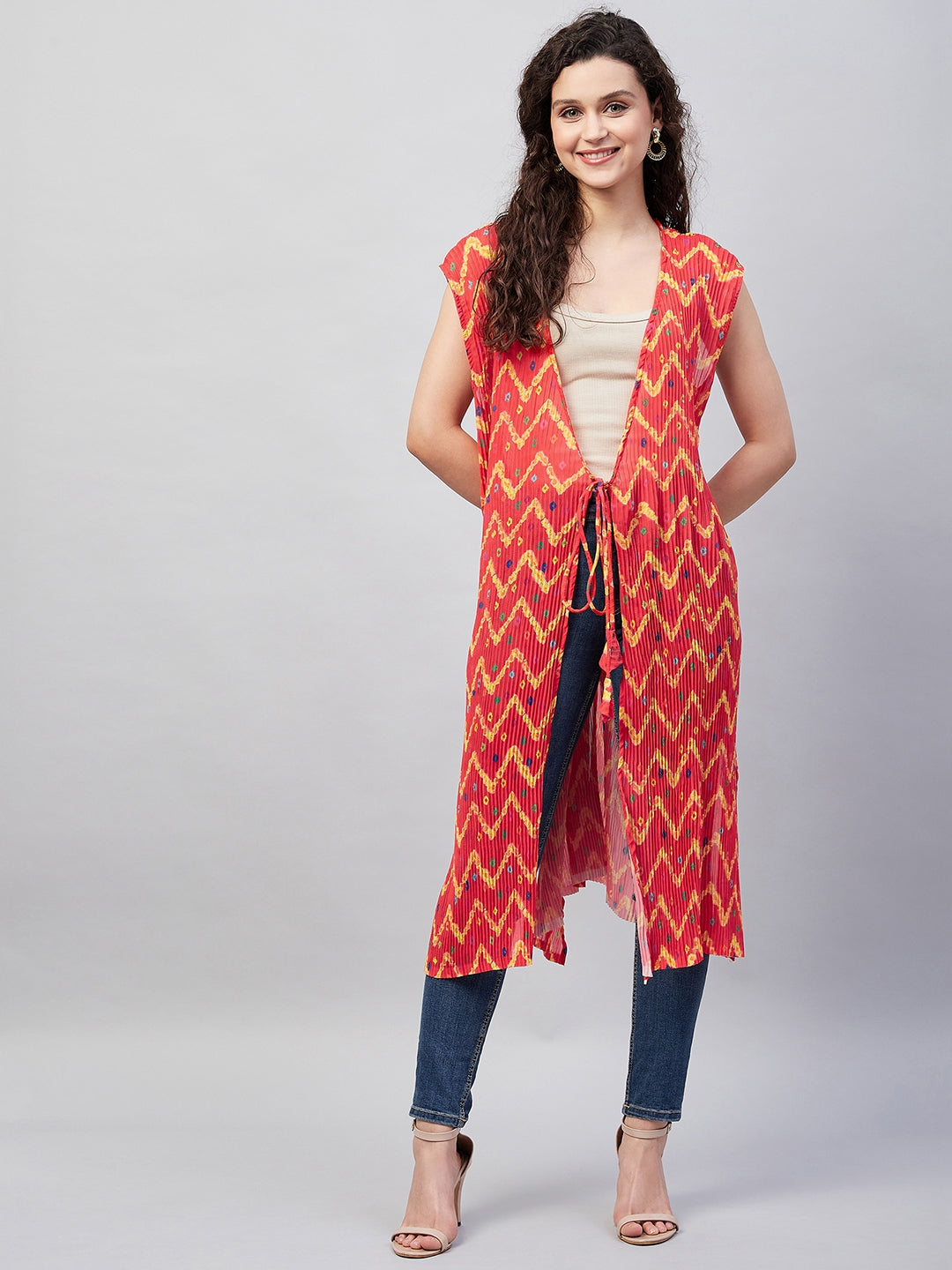 InWeave Women's Orange Pleated Georgette Shrug - Distacart