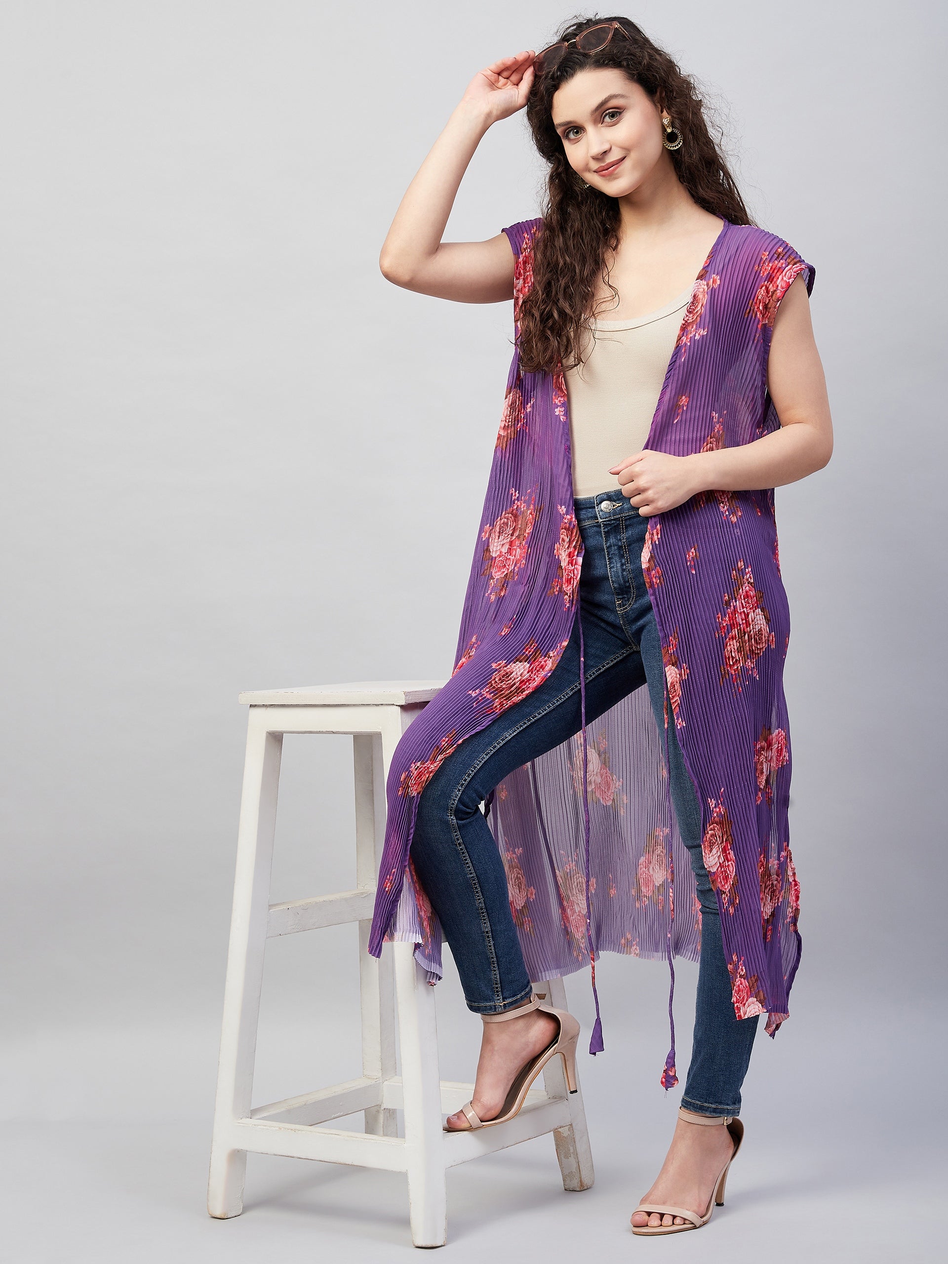 InWeave Women's Purple Pleated Georgette Shrug - Distacart