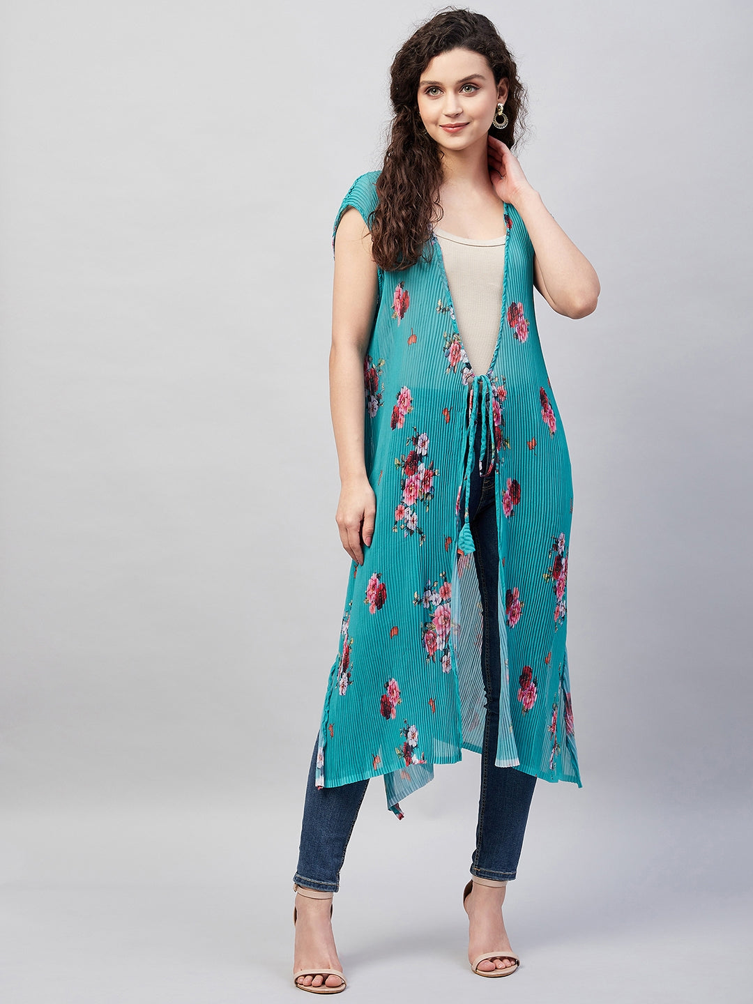 InWeave Women's Blue Pleated Georgette Shrug - Distacart