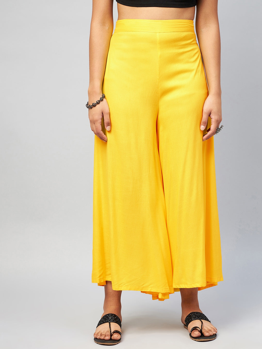 InWeave Women's Solid Yellow Palazzo - Distacart