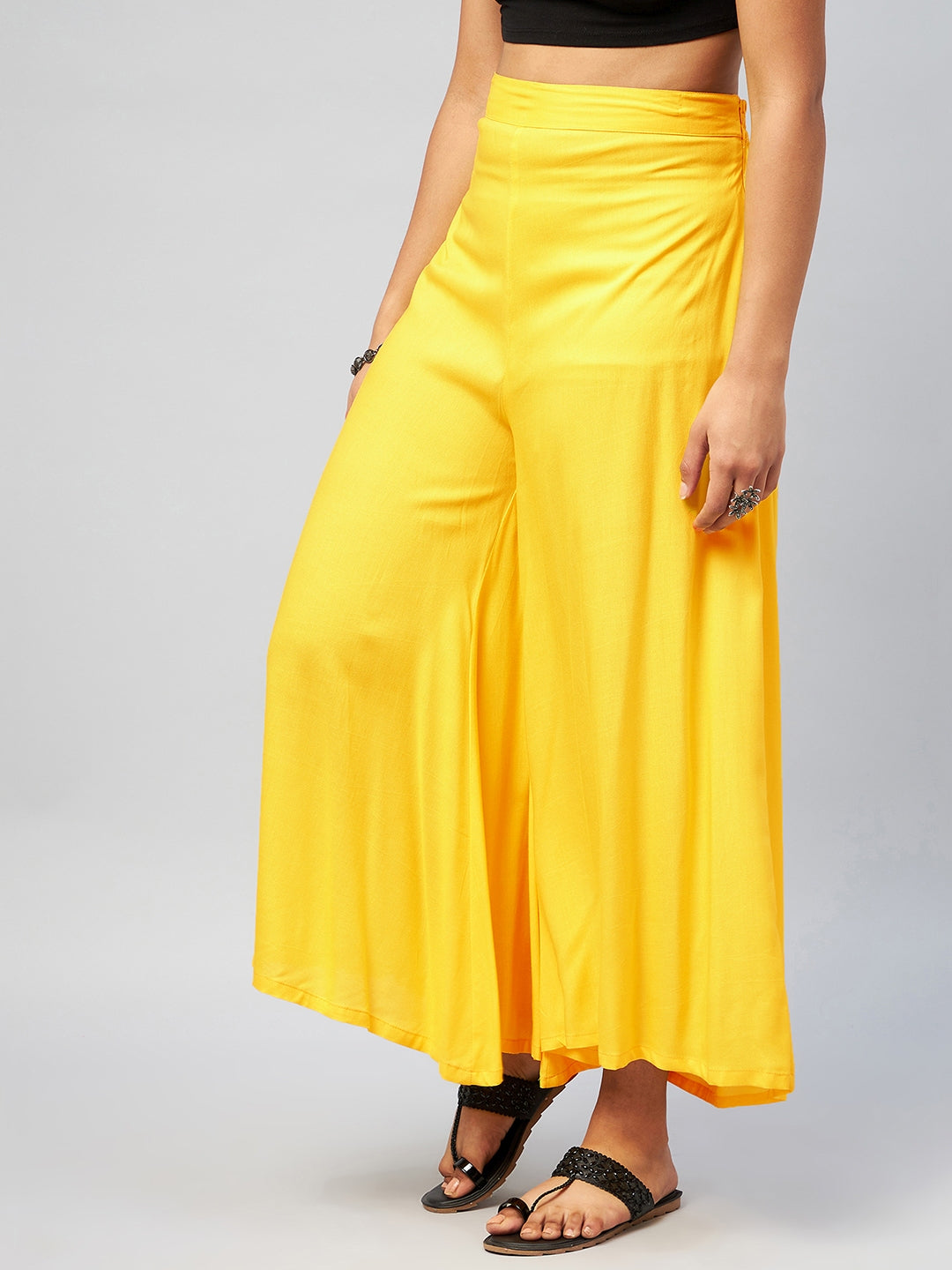 InWeave Women's Solid Yellow Palazzo - Distacart