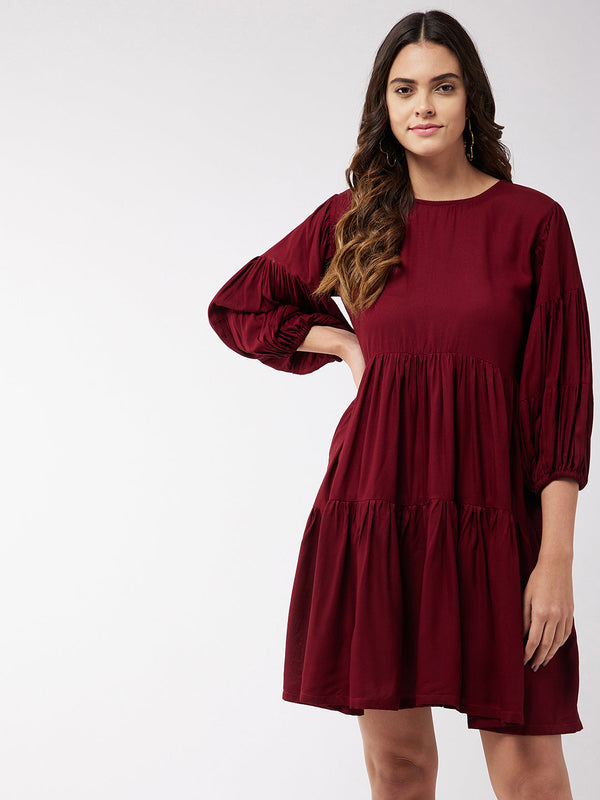 Buy InWeave Women's Barn Red Flared Short Dress Online At Low Price