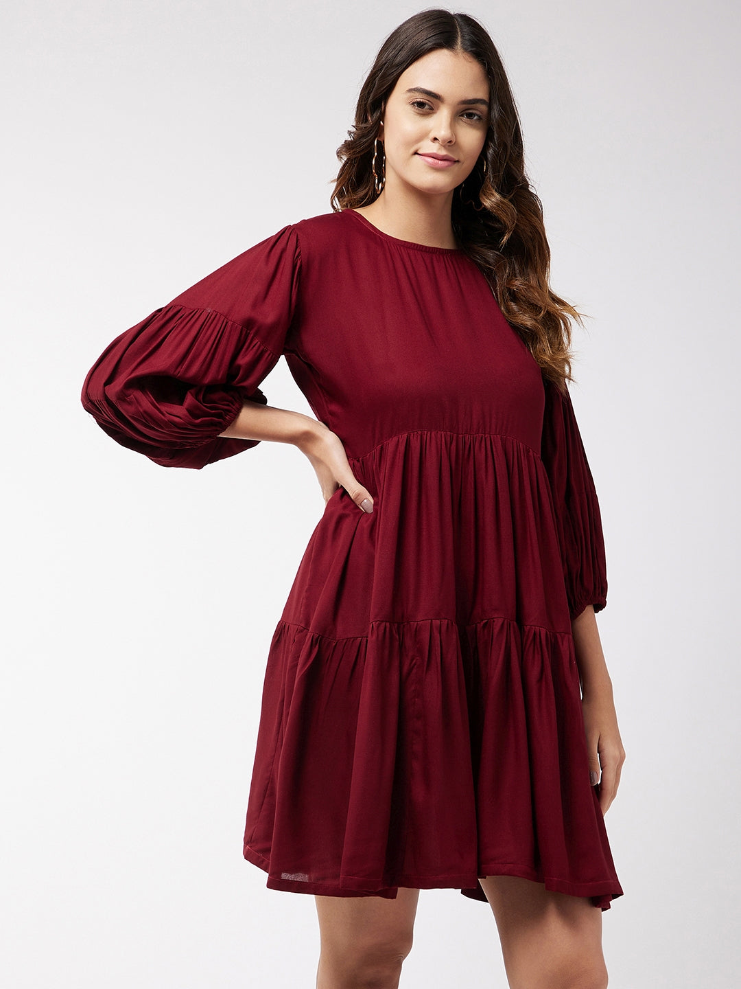 InWeave Women's Barn Red Flared Short Dress - Distacart