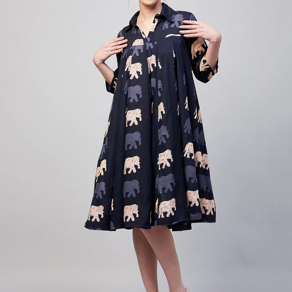 InWeave Women's Blue Elephant Print Flared Dress - Distacart