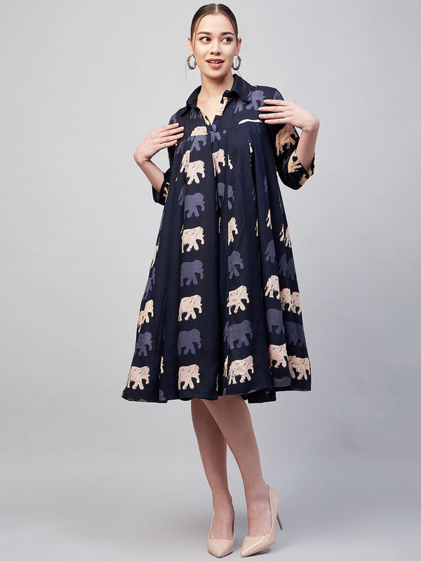 Buy InWeave Women's Blue Elephant Print Flared Dress Online At Low Price Buy InWeave Women's Blue Elephant Print Flared Dress Online At Low Price