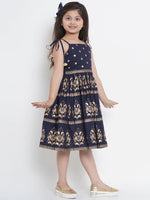 Thumbnail for NOZ2TOZ Navy Blue Printed Fit And Flare Dress For Girls - Distacart