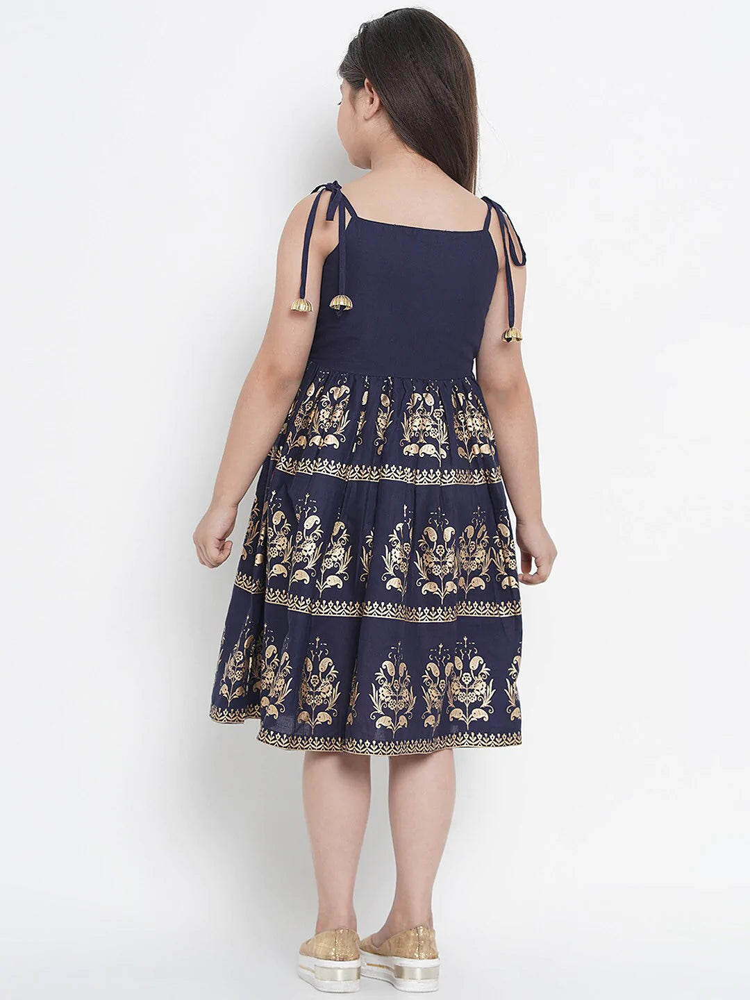 NOZ2TOZ Navy Blue Printed Fit And Flare Dress For Girls - Distacart