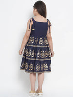 Thumbnail for NOZ2TOZ Navy Blue Printed Fit And Flare Dress For Girls - Distacart