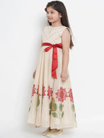 Thumbnail for NOZ2TOZ Beige Printed Maxi Dress For Girls - Distacart