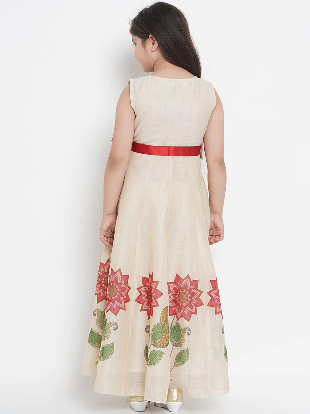 NOZ2TOZ Beige Printed Maxi Dress For Girls - Distacart
