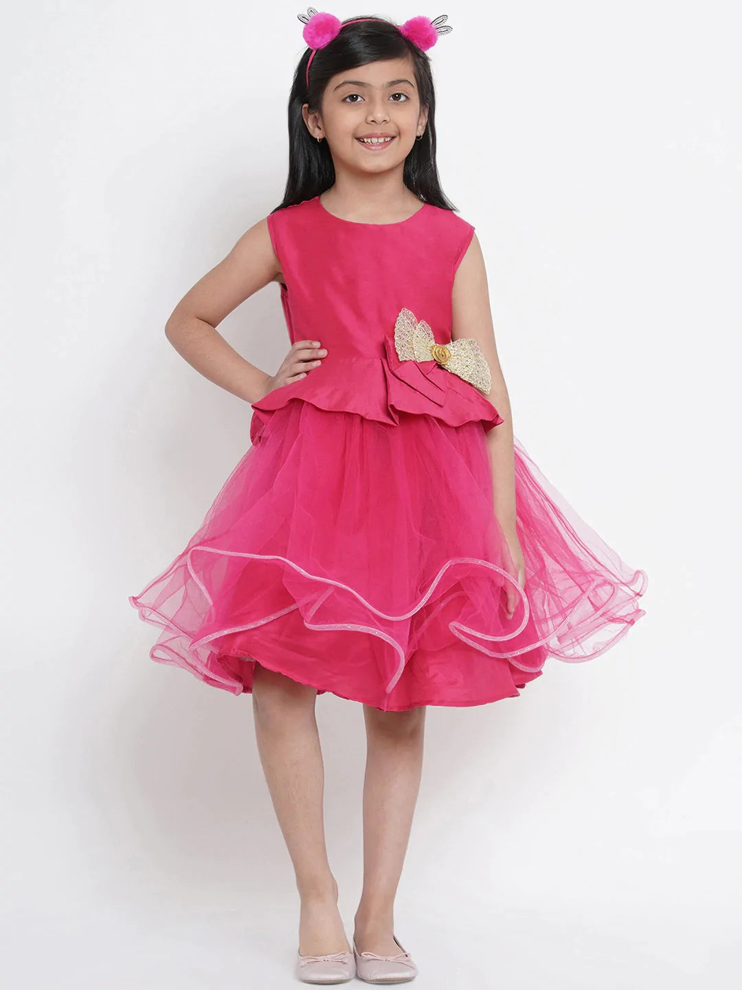 NOZ2TOZ Fuchsia Pink Embellished Fit And Flare Dress For Girls - Distacart