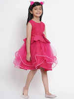 Thumbnail for NOZ2TOZ Fuchsia Pink Embellished Fit And Flare Dress For Girls - Distacart