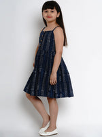 Thumbnail for NOZ2TOZ Navy Blue Printed Fit And Flare Dress For Girls - Distacart