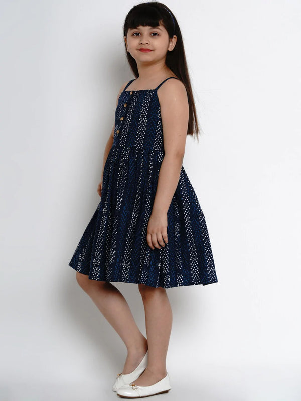 NOZ2TOZ Navy Blue Printed Fit And Flare Dress For Girls - Distacart