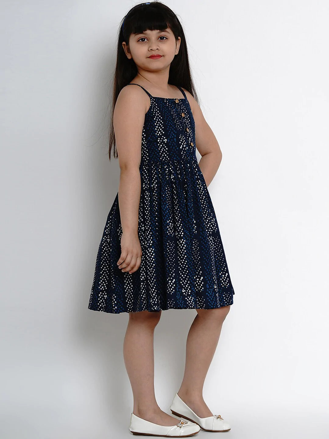 NOZ2TOZ Navy Blue Printed Fit And Flare Dress For Girls - Distacart