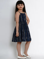 Thumbnail for NOZ2TOZ Navy Blue Printed Fit And Flare Dress For Girls - Distacart