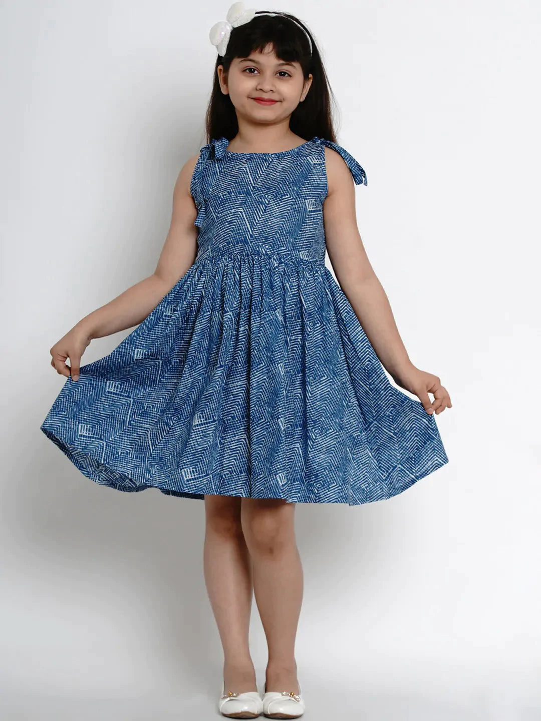 NOZ2TOZ Blue Printed Fit And Flare Dress For Girls - Distacart