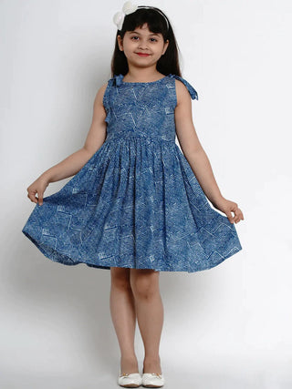 NOZ2TOZ Blue Printed Fit And Flare Dress For Girls - Distacart