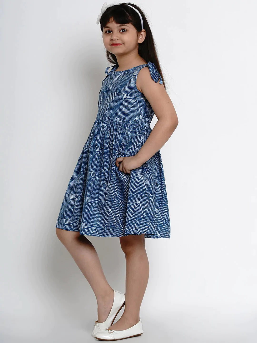 NOZ2TOZ Blue Printed Fit And Flare Dress For Girls - Distacart