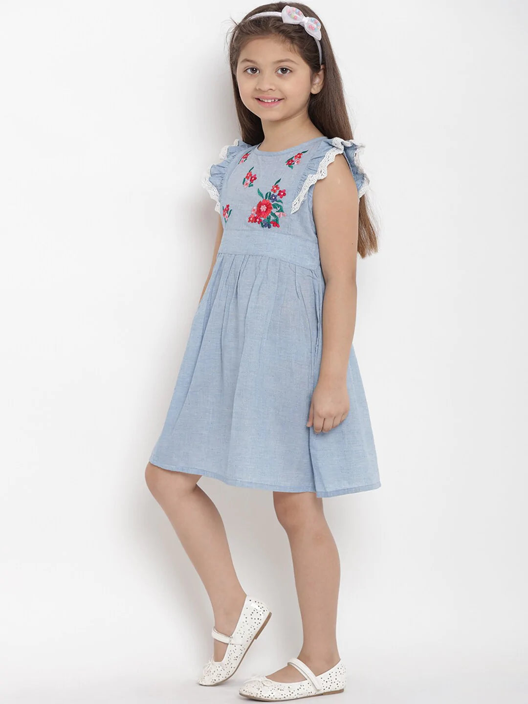 NOZ2TOZ Blue Solid Fit And Flare Dress For Girls - Distacart