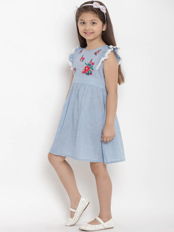 NOZ2TOZ Blue Solid Fit And Flare Dress For Girls - Distacart