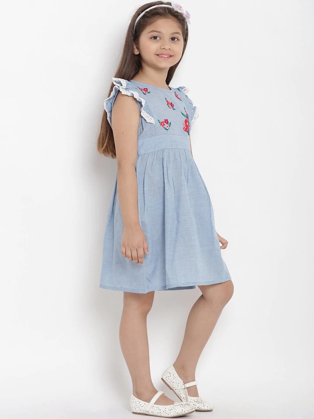 NOZ2TOZ Blue Solid Fit And Flare Dress For Girls - Distacart