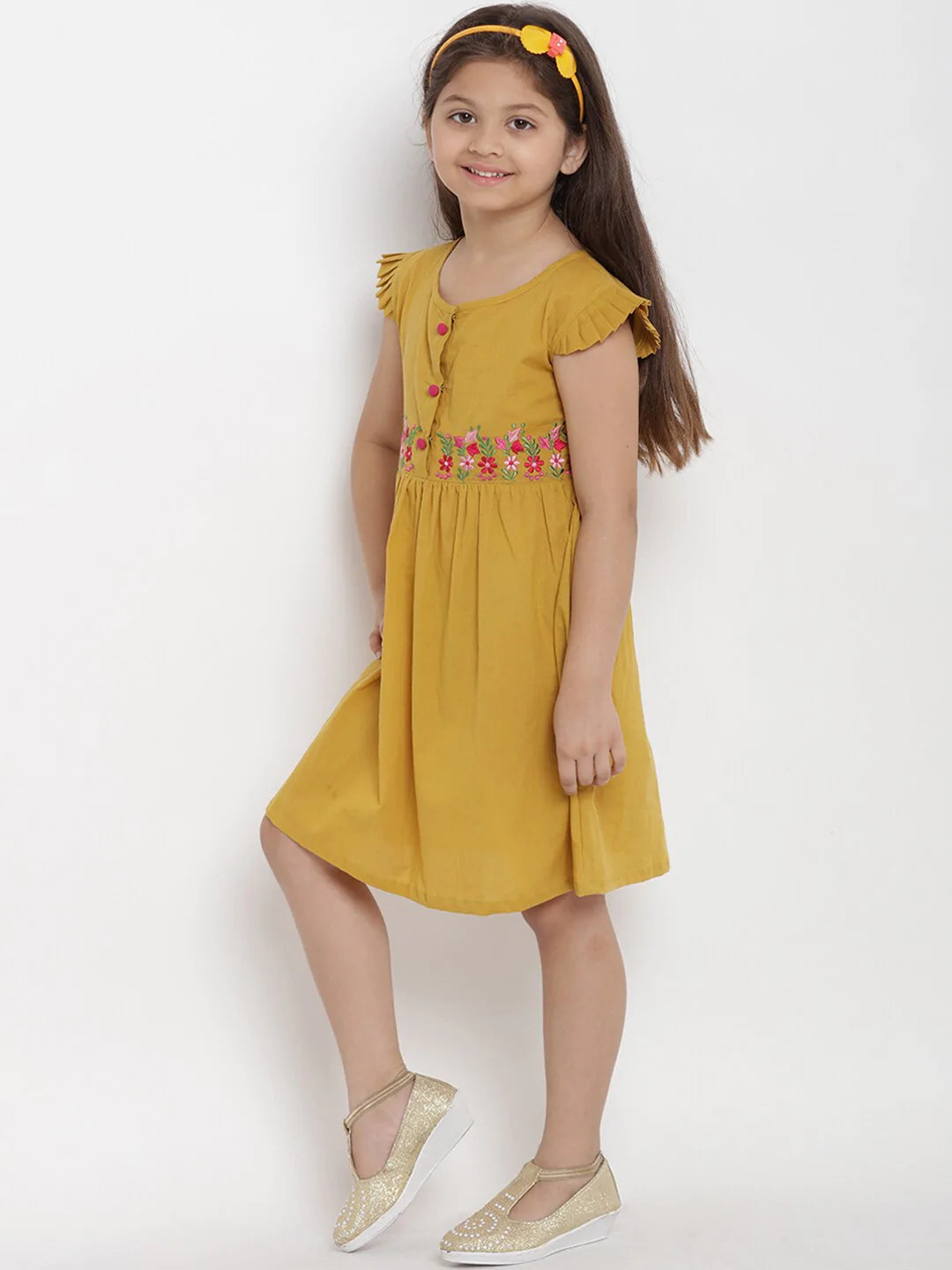 NOZ2TOZ Mustard Empire Dress For Girls - Distacart