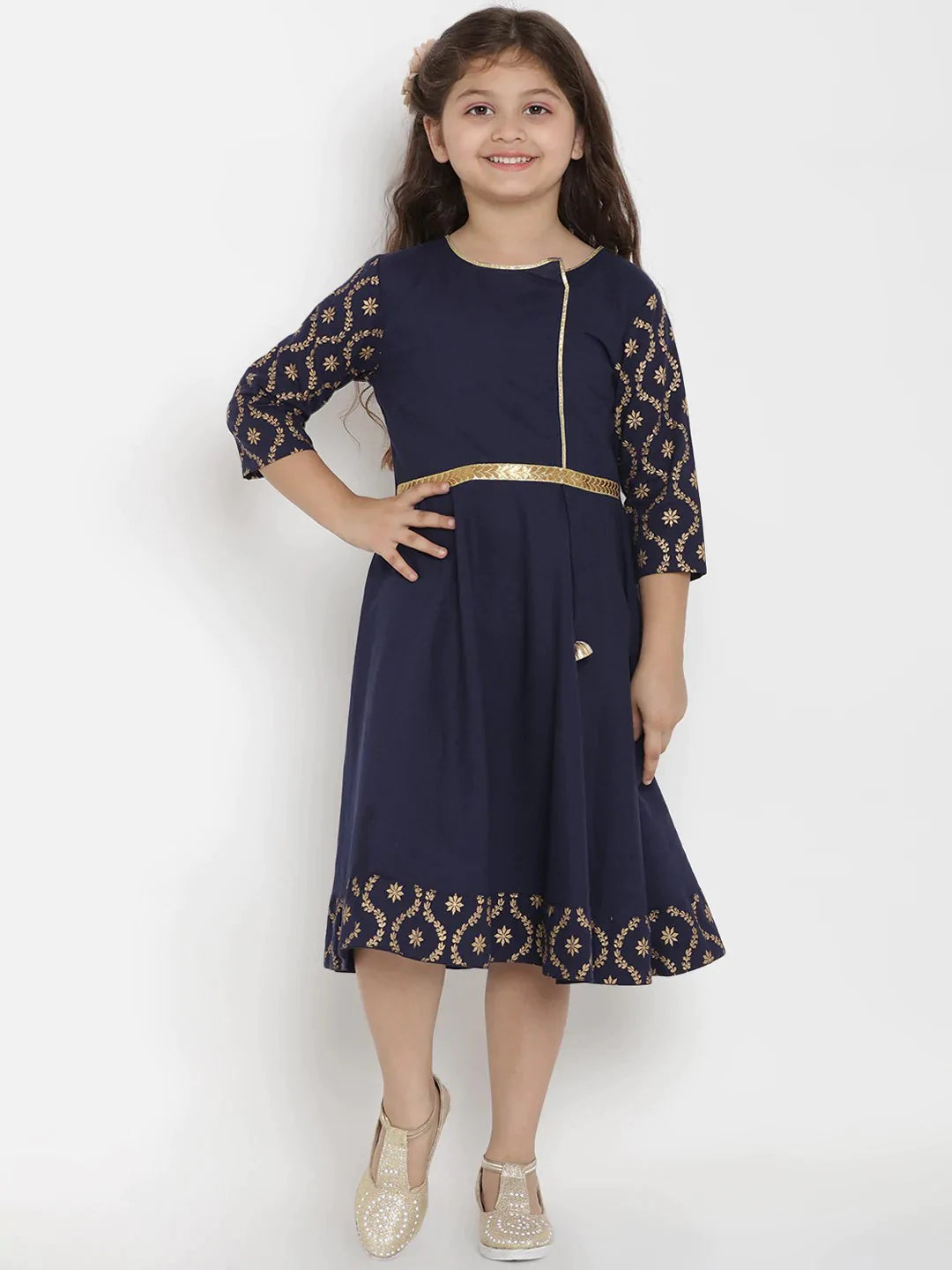 NOZ2TOZ Navy Blue Solid A-Line Dress For Girls - Distacart
