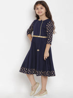 Thumbnail for NOZ2TOZ Navy Blue Solid A-Line Dress For Girls - Distacart