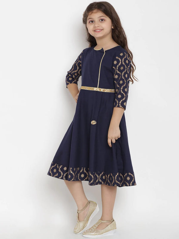 NOZ2TOZ Navy Blue Solid A-Line Dress For Girls - Distacart