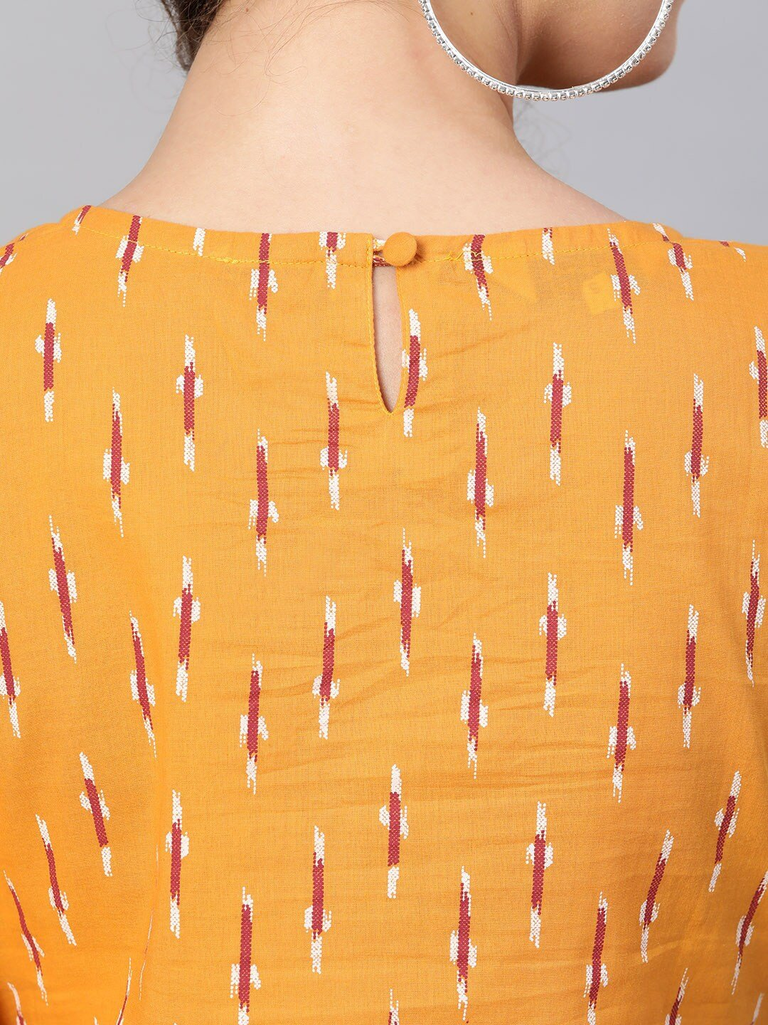 Wahe-NOOR Women's Yellow & Maroon Ikat Print A-Line Dress - Distacart