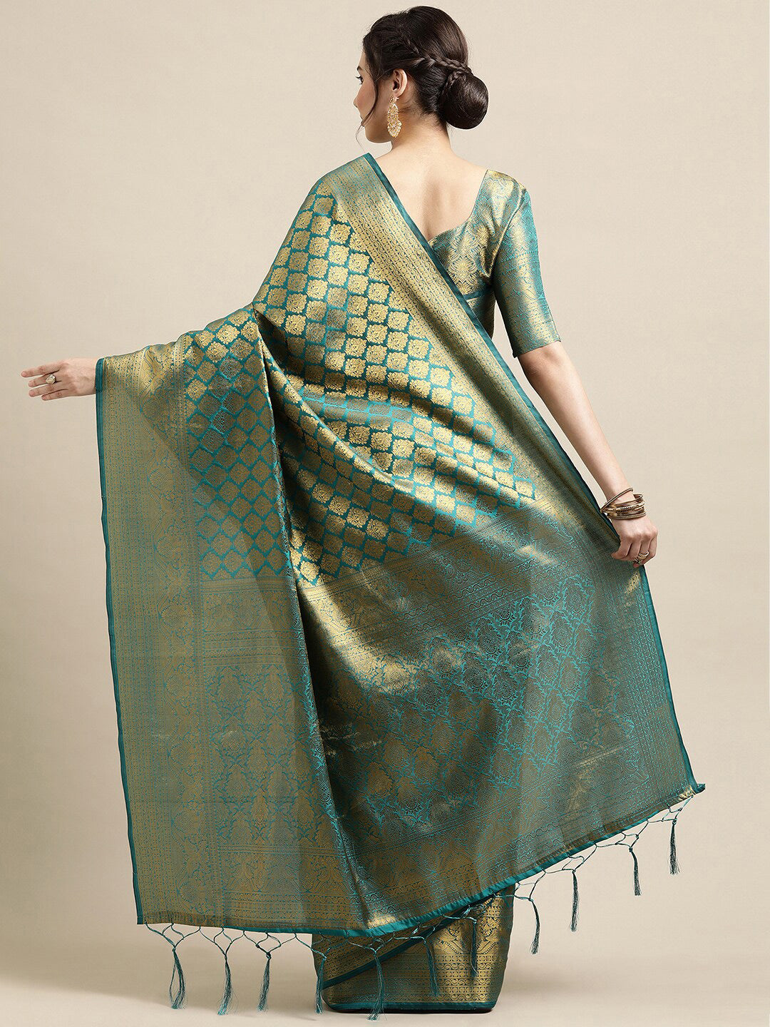 Saree Mall Blue & Gold-Toned Woven Design Zari Silk Blend Banarasi Saree - Distacart