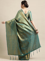 Thumbnail for Saree Mall Blue & Gold-Toned Woven Design Zari Silk Blend Banarasi Saree - Distacart