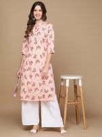 Thumbnail for HERE&NOW Pink & Maroon Floral Printed Pure Cotton Kurta - Distacart