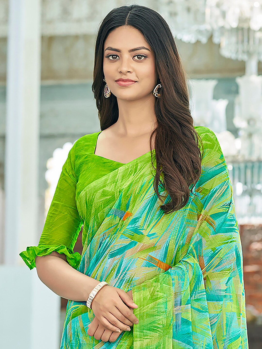 Kalini Abstract Printed Pure Chiffon Saree - Distacart