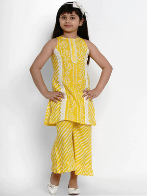 NOZ2TOZ Yellow & White Printed Kurta & Palazzo Set For Girls - Distacart