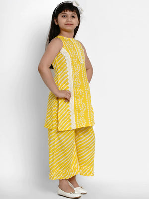 NOZ2TOZ Yellow & White Printed Kurta & Palazzo Set For Girls - Distacart
