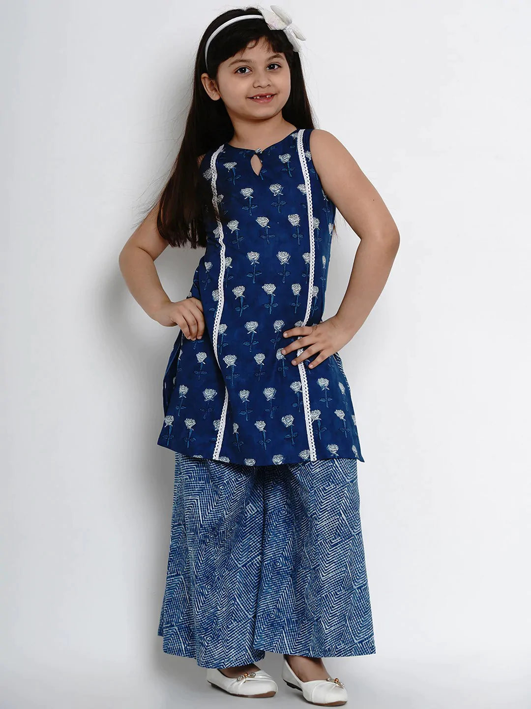 NOZ2TOZ Navy Blue Printed Kurta & Palazzo Set For Girls - Distacart