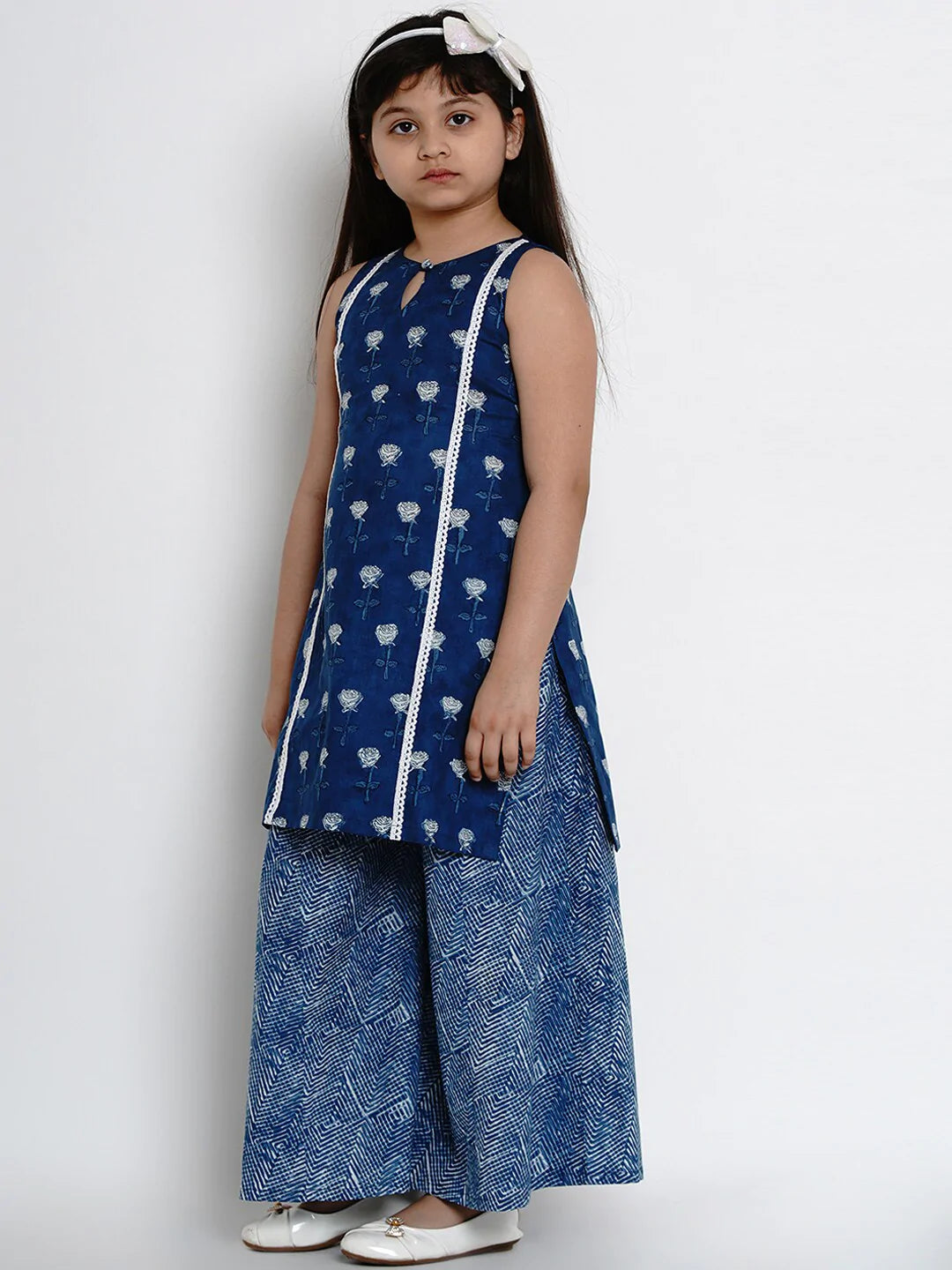 NOZ2TOZ Navy Blue Printed Kurta & Palazzo Set For Girls - Distacart