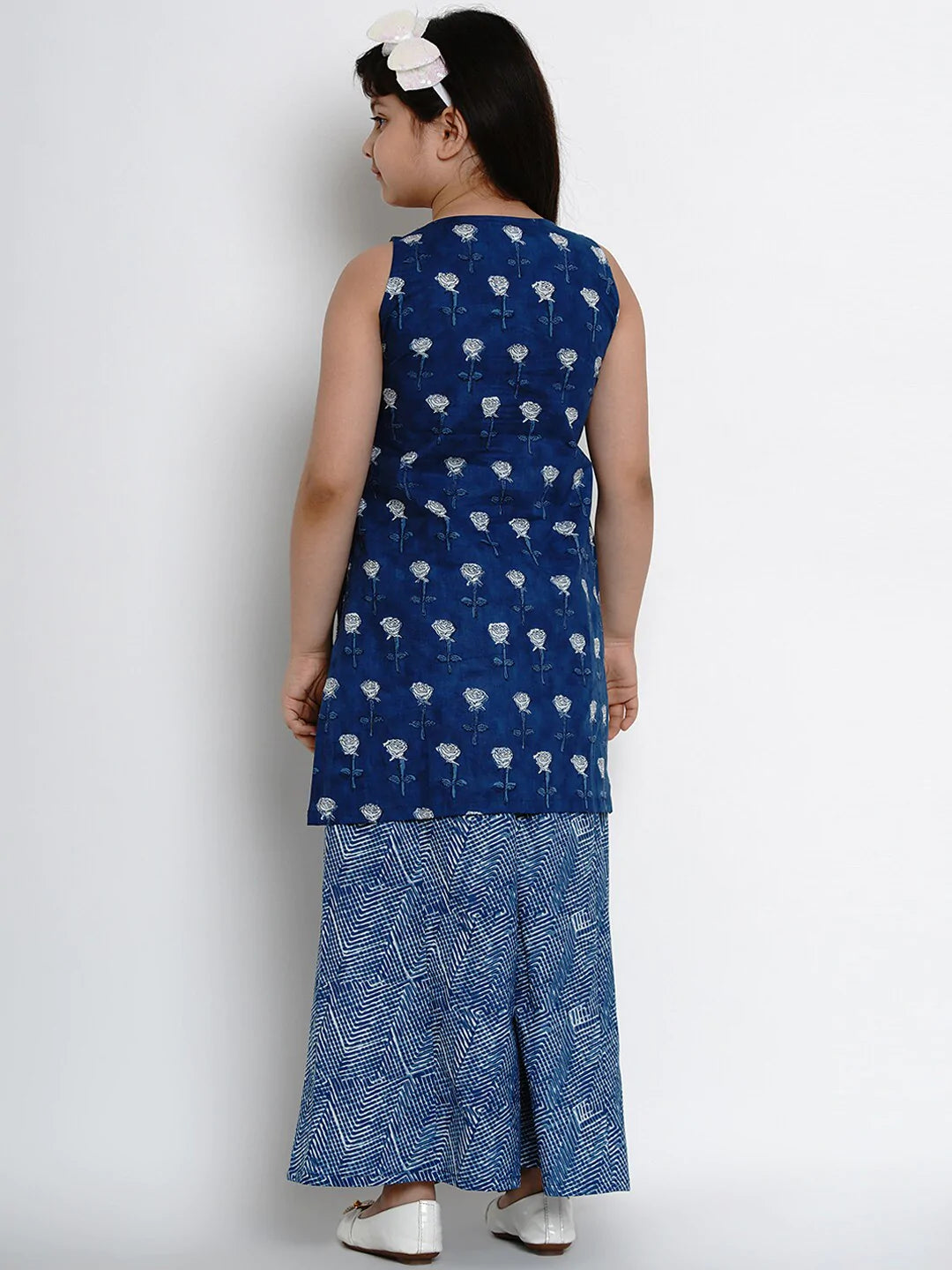 NOZ2TOZ Navy Blue Printed Kurta & Palazzo Set For Girls - Distacart