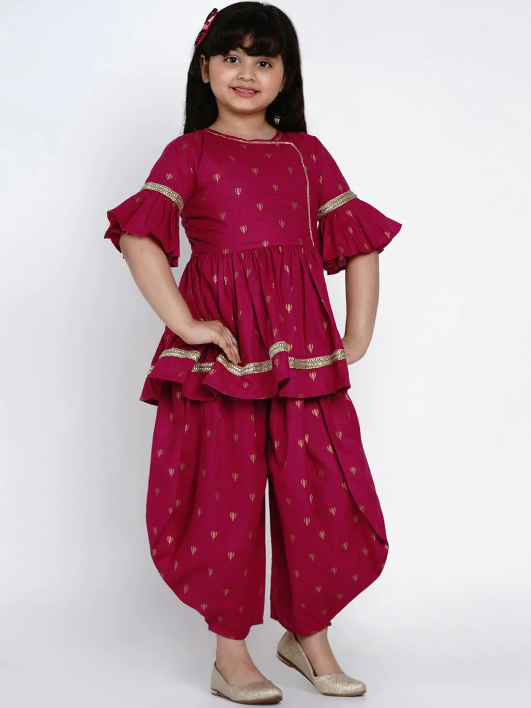 NOZ2TOZ Magenta Printed Kurta & Dhoti Pant Set For Girls - Distacart
