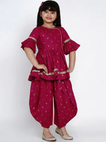 Thumbnail for NOZ2TOZ Magenta Printed Kurta & Dhoti Pant Set For Girls - Distacart