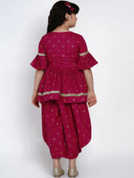 Thumbnail for NOZ2TOZ Magenta Printed Kurta & Dhoti Pant Set For Girls - Distacart