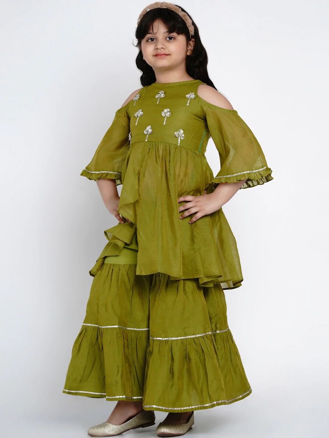 NOZ2TOZ Green Embroidered Kurta & Sharara Set For Girls - Distacart