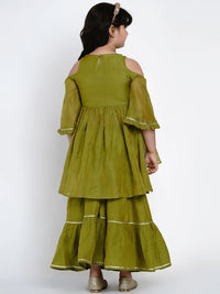 Thumbnail for NOZ2TOZ Green Embroidered Kurta & Sharara Set For Girls - Distacart