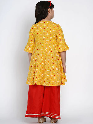 NOZ2TOZ Yellow & Red Printed Kurta & Palazzo Set For Girls - Distacart